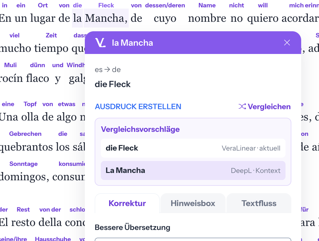 Studio-iSpicker mit Vergleichsvorschlägen Fleck und La Mancha