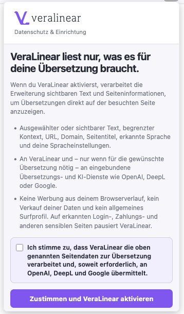 VeraLinear Datenschutz Formular
