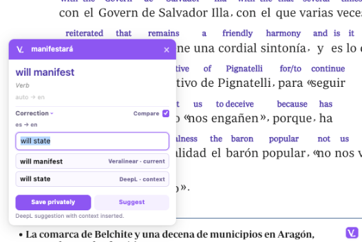 VeraLinear iSpicker with an instant word translation in the browser