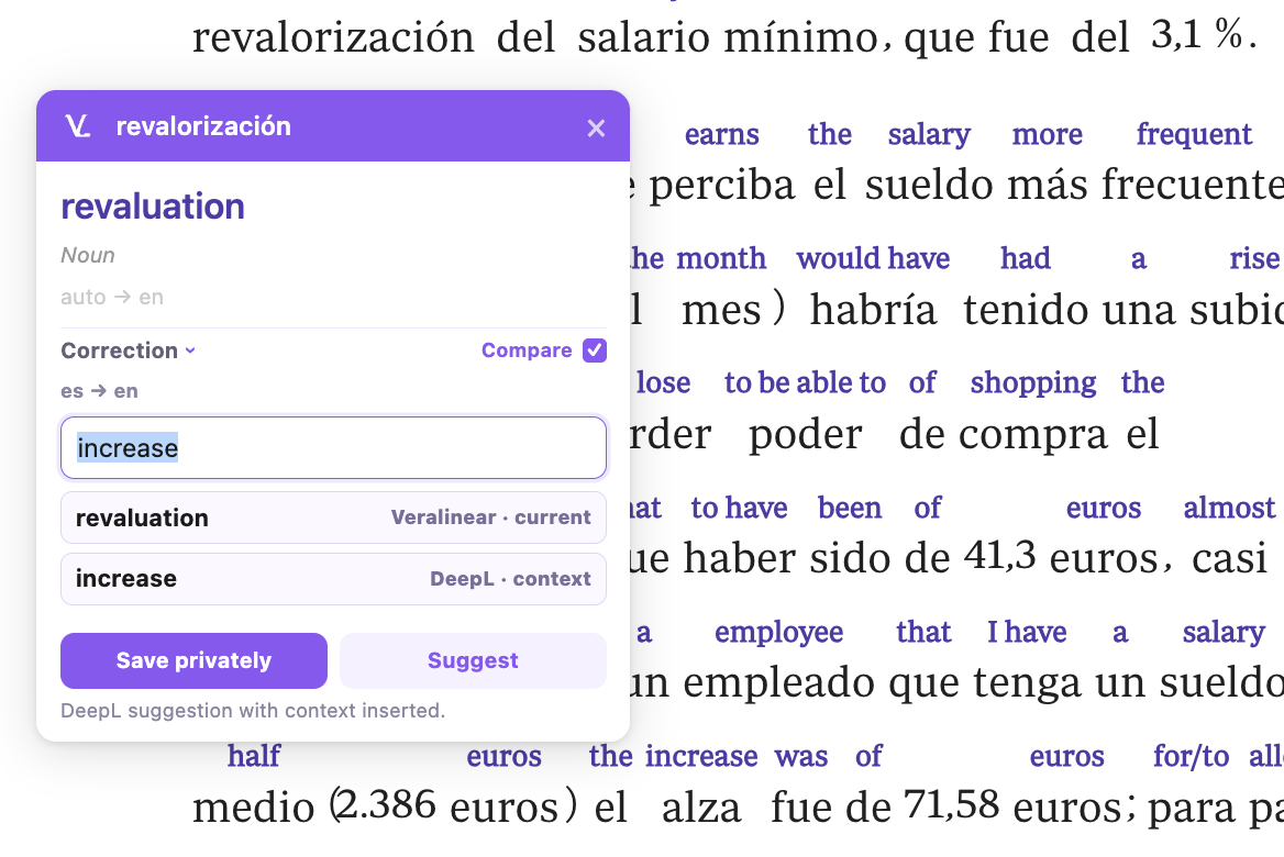VeraLinear iSpicker with an instant word translation in the browser